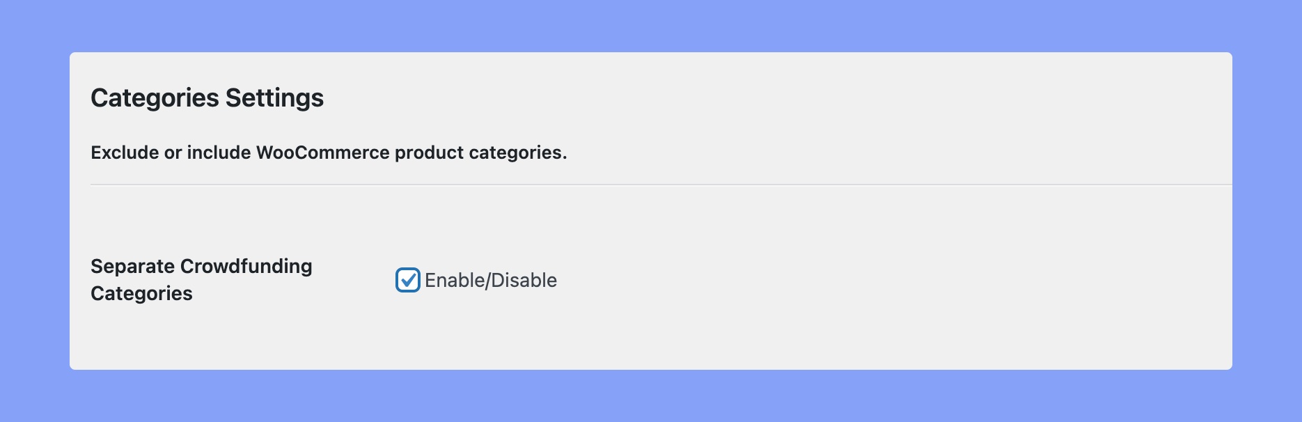 Categories Settings