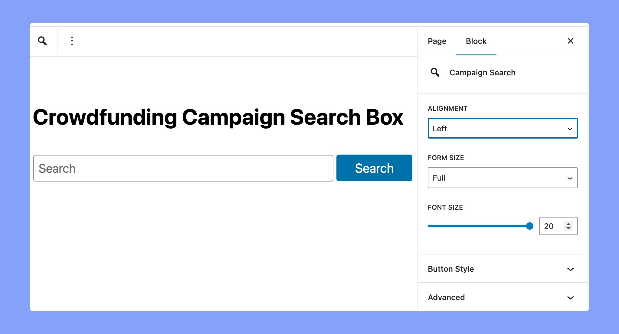 Crowdfunding Campaign Search Box