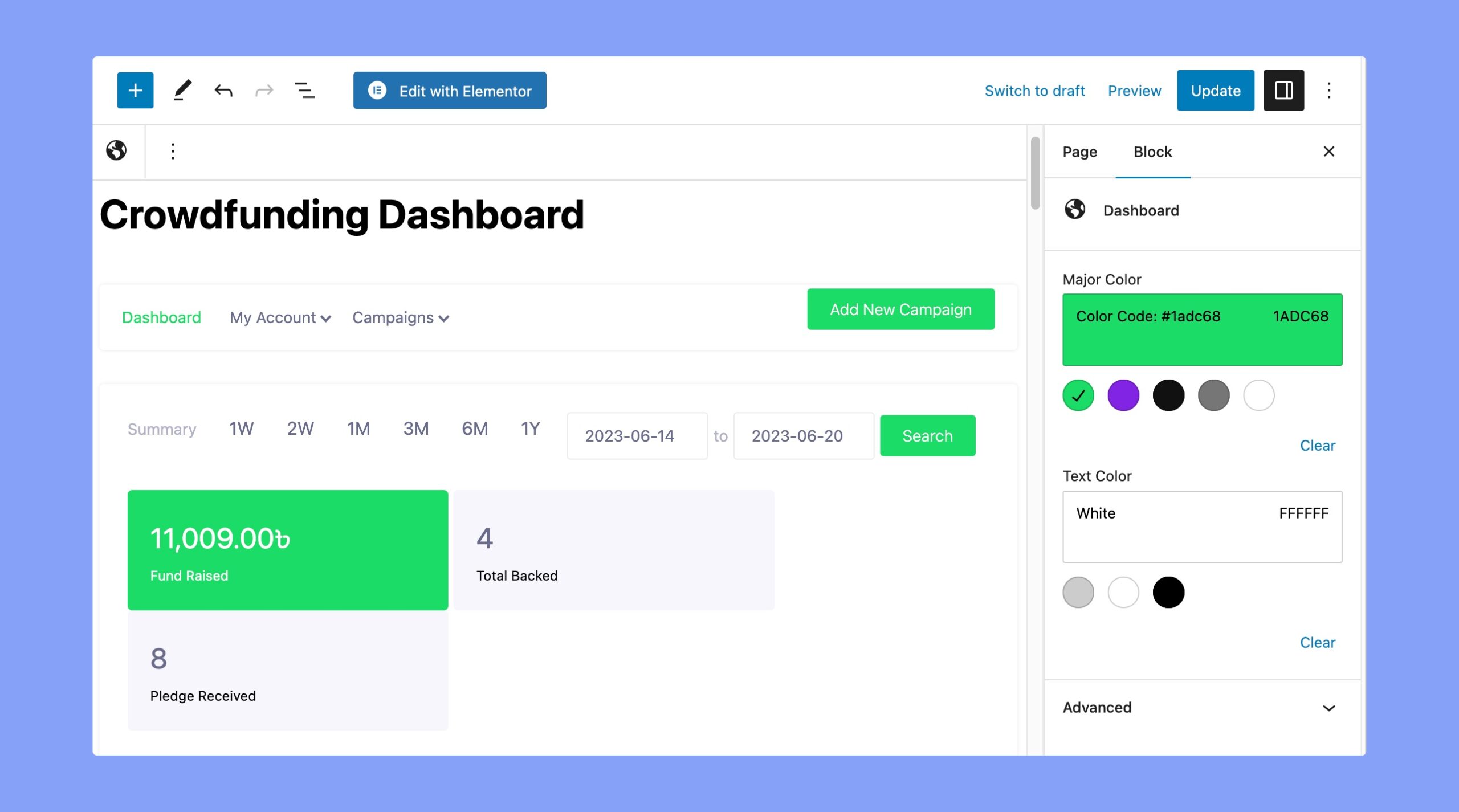 WP Crowdfunding dashboard block