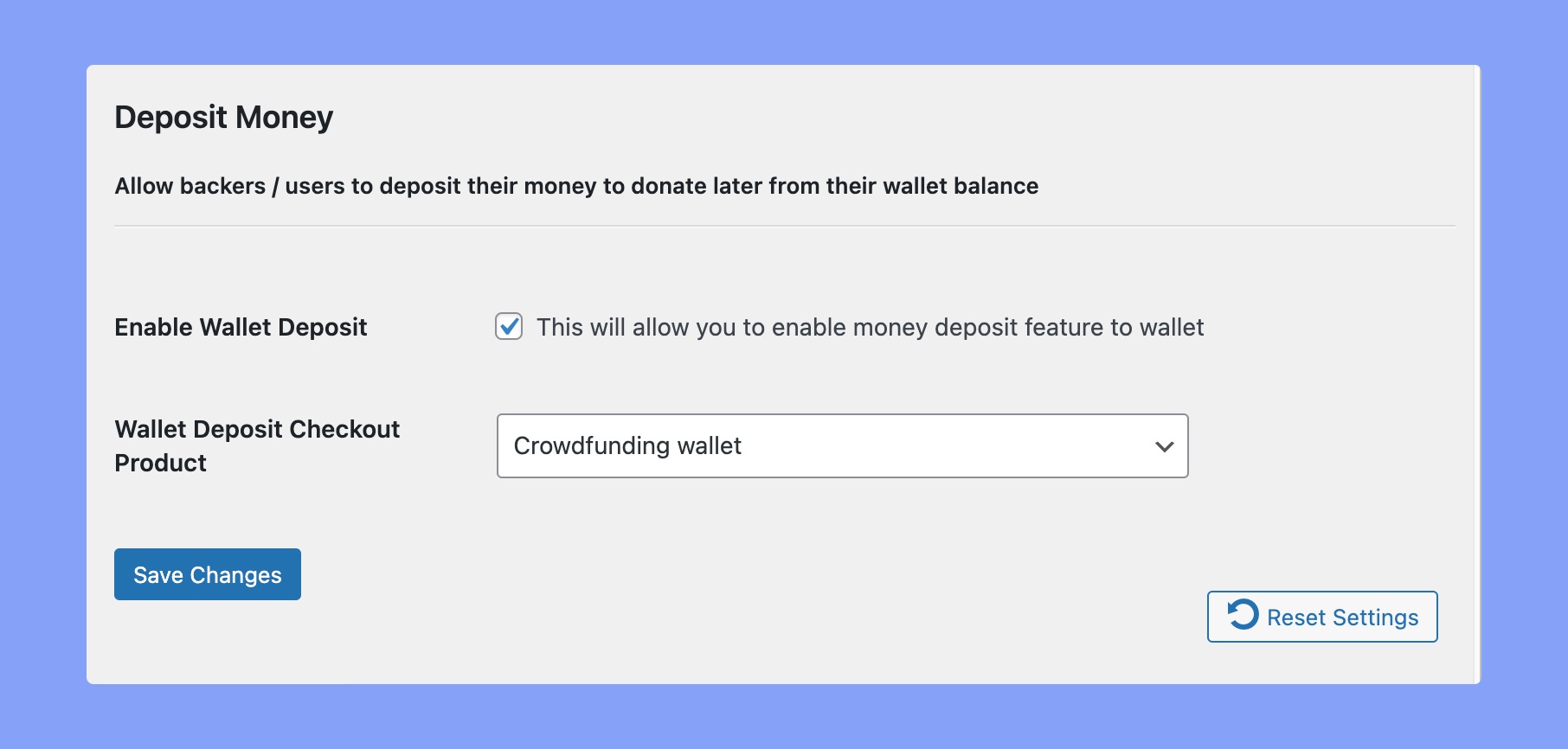 deposit money in your crowdfunding wallet