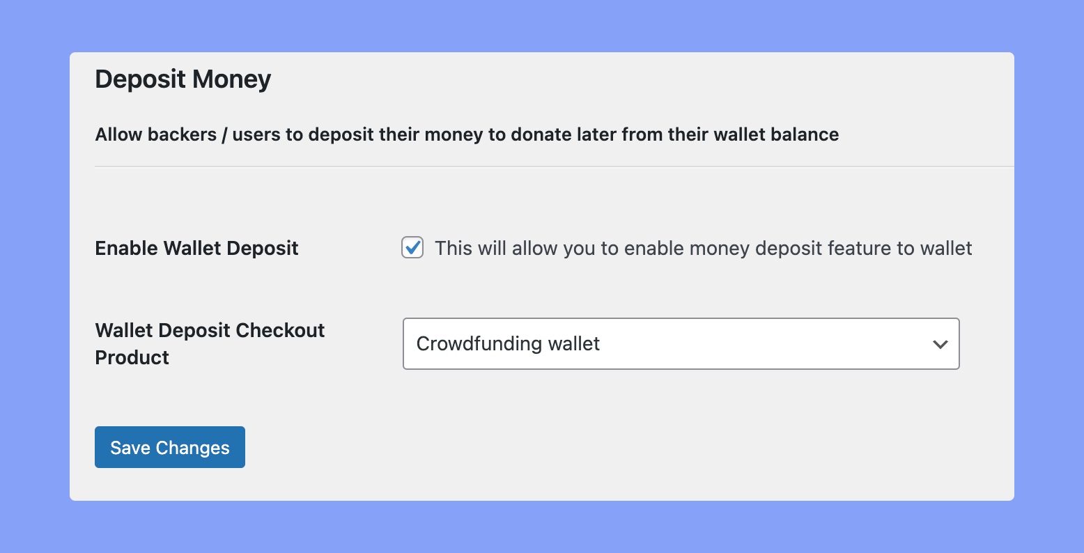 deposit money on WPCF wallet for future payments.