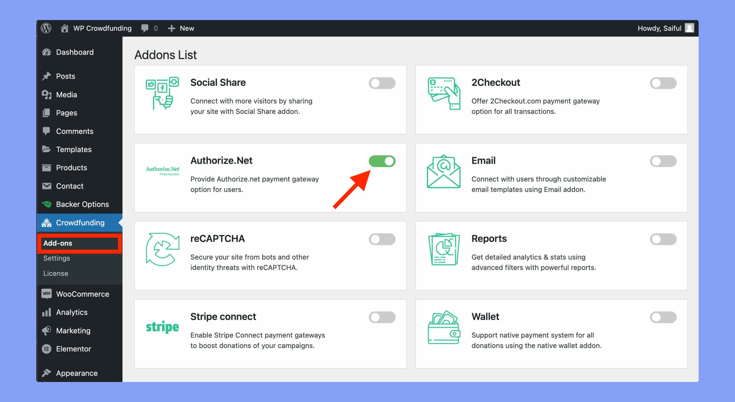  Enable the Authorize.Net Add-on