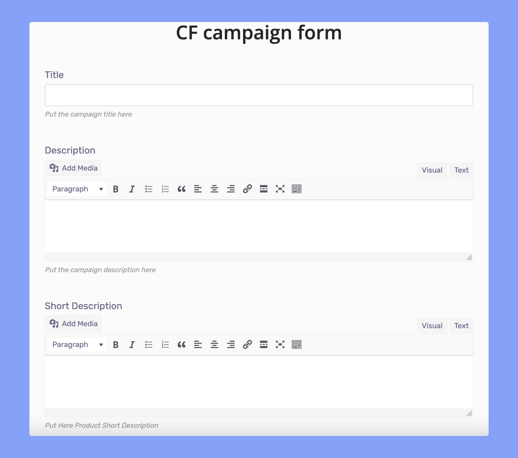 Title and description of Crowdfunding form 