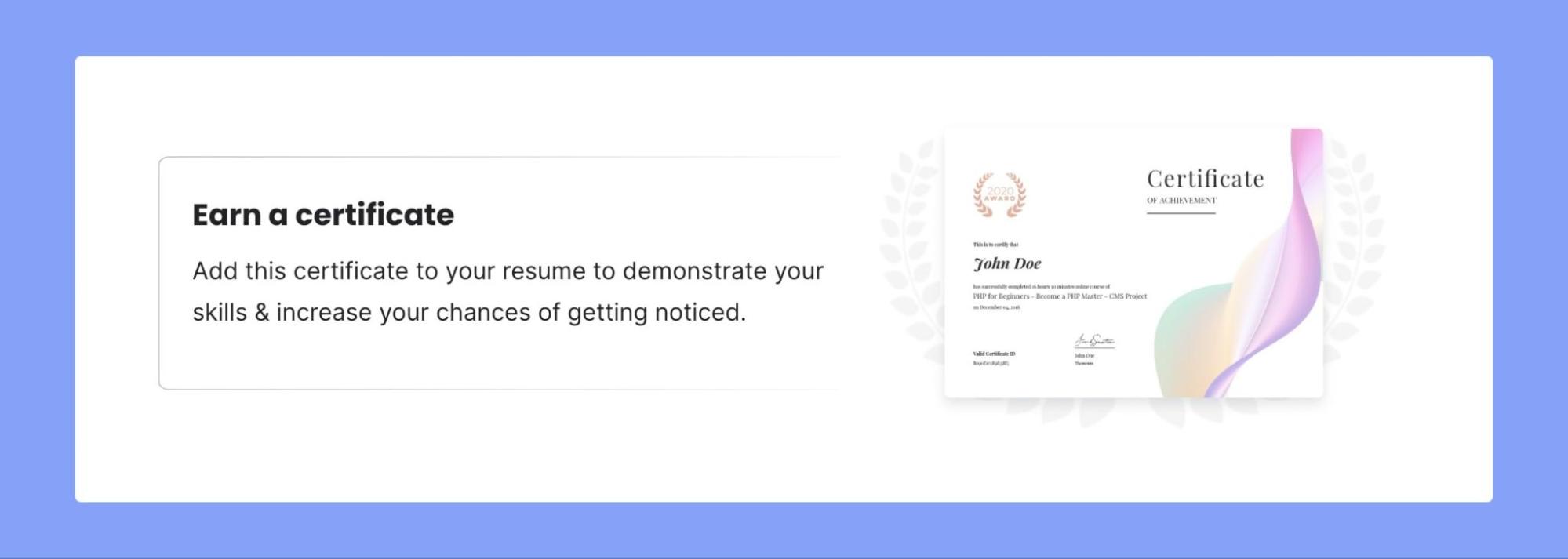 preview of certificate section on the course page:
