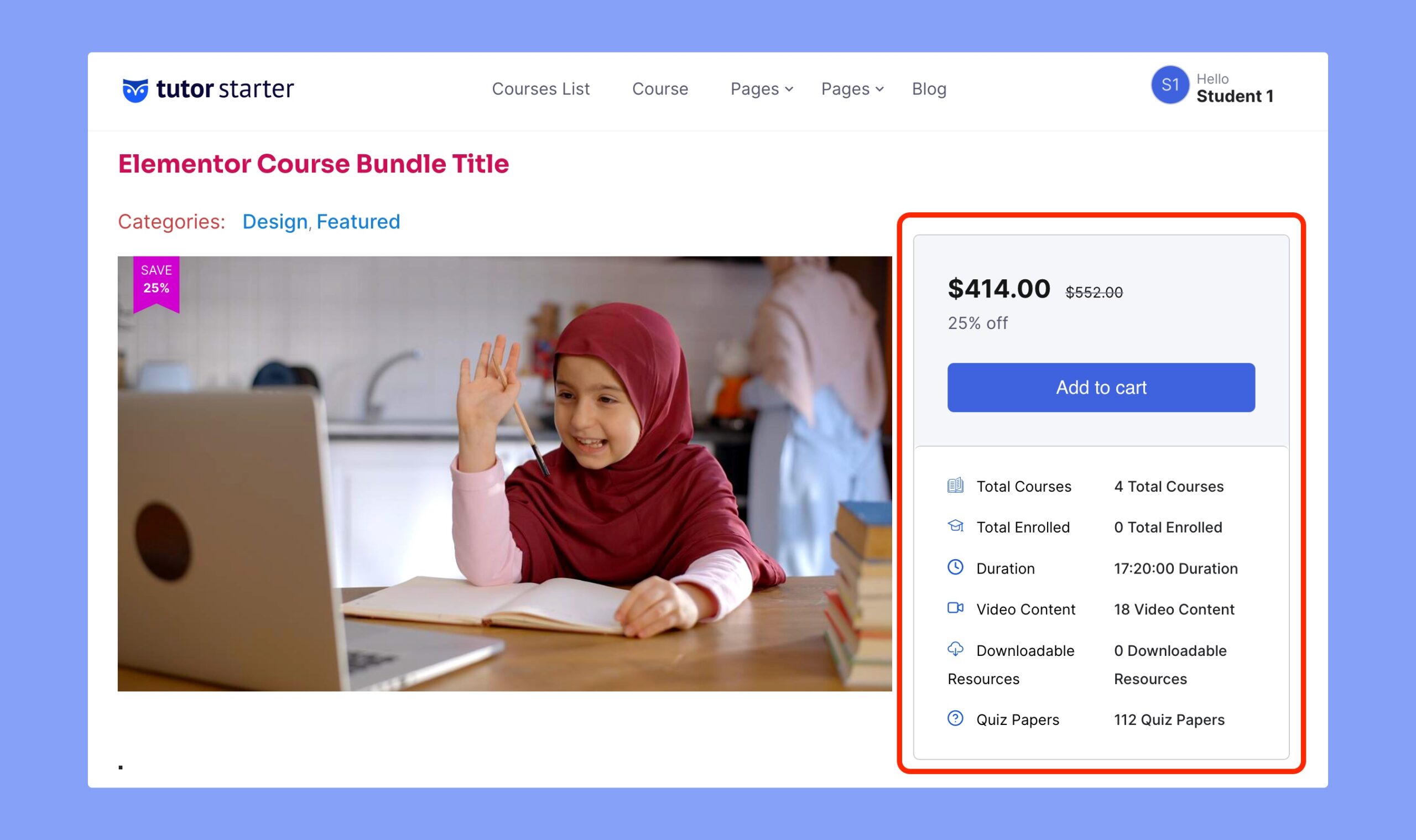 Frontend preview of Tutor LMS Elementor Widget Bundle Overview 