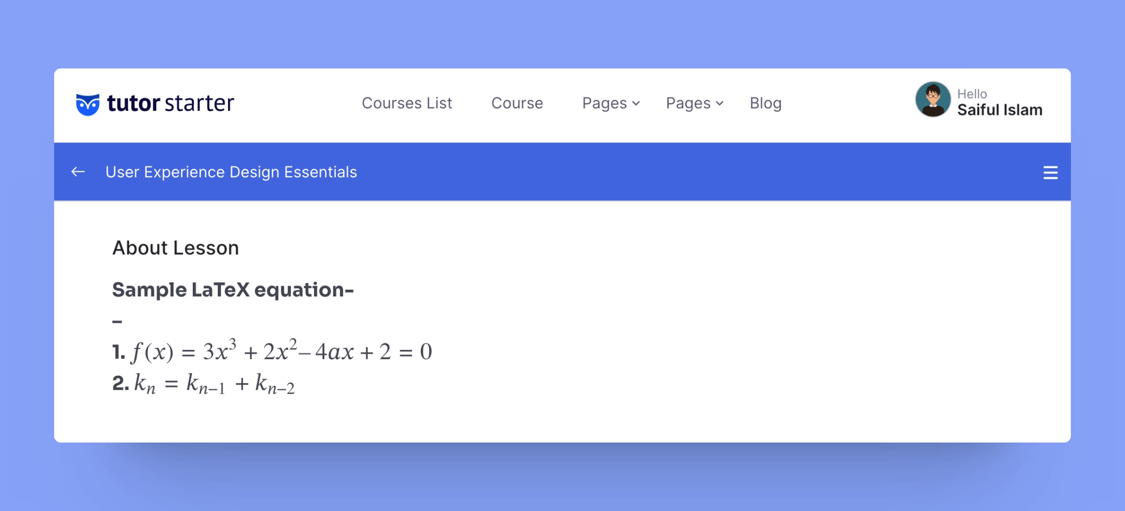 Documention | How to Add Math Equations in Tutor LMS using LaTex