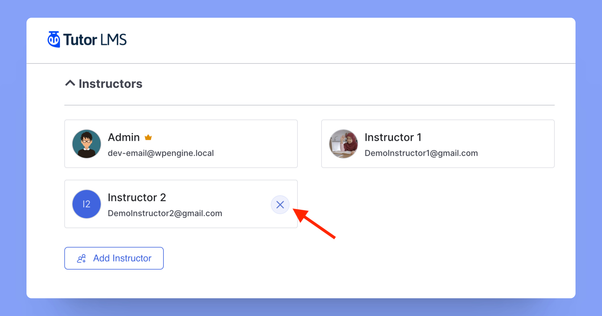 Remove an instructor from the frontend course builder