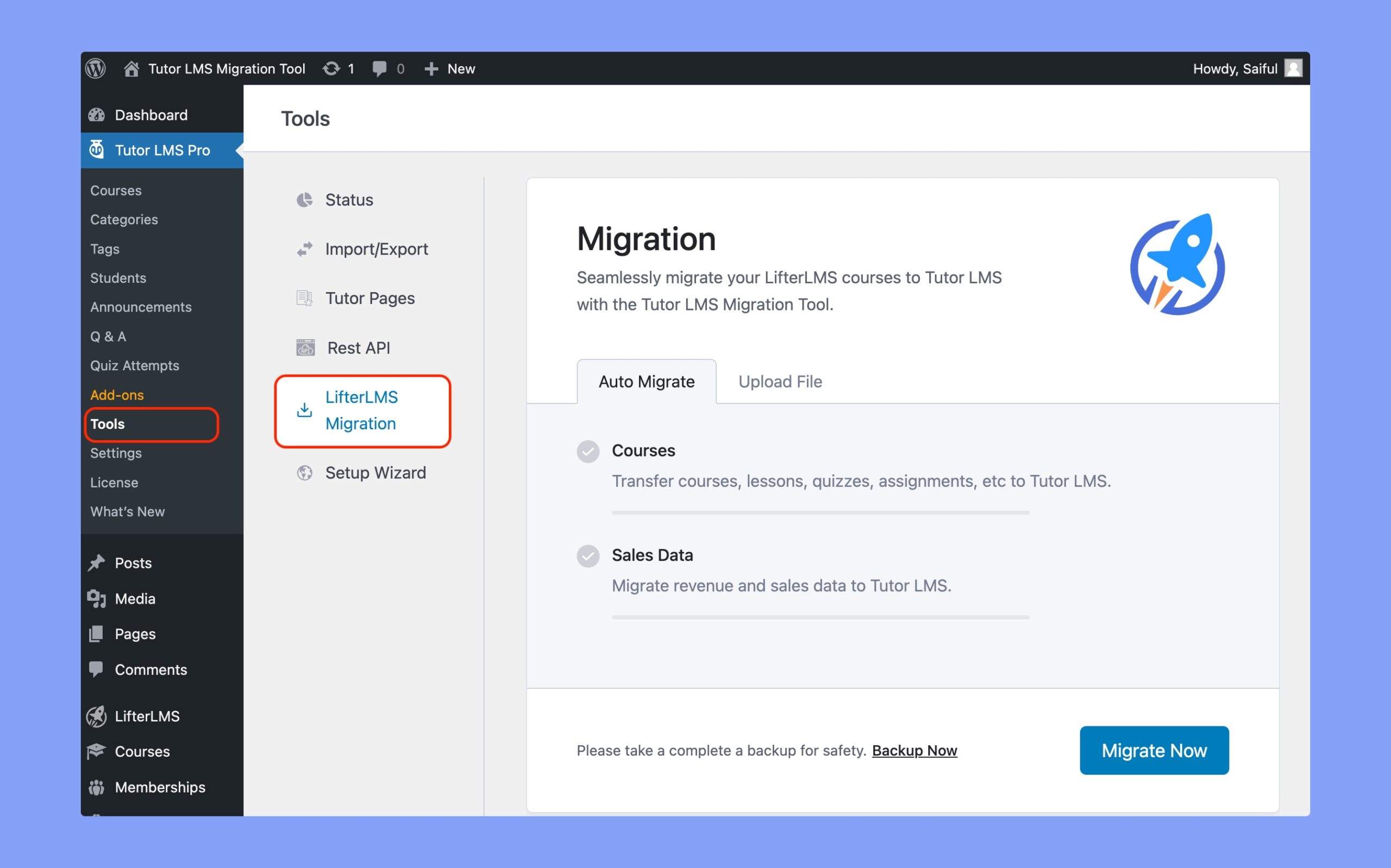 Auto Migration from LifterLMS to Tutor LMS