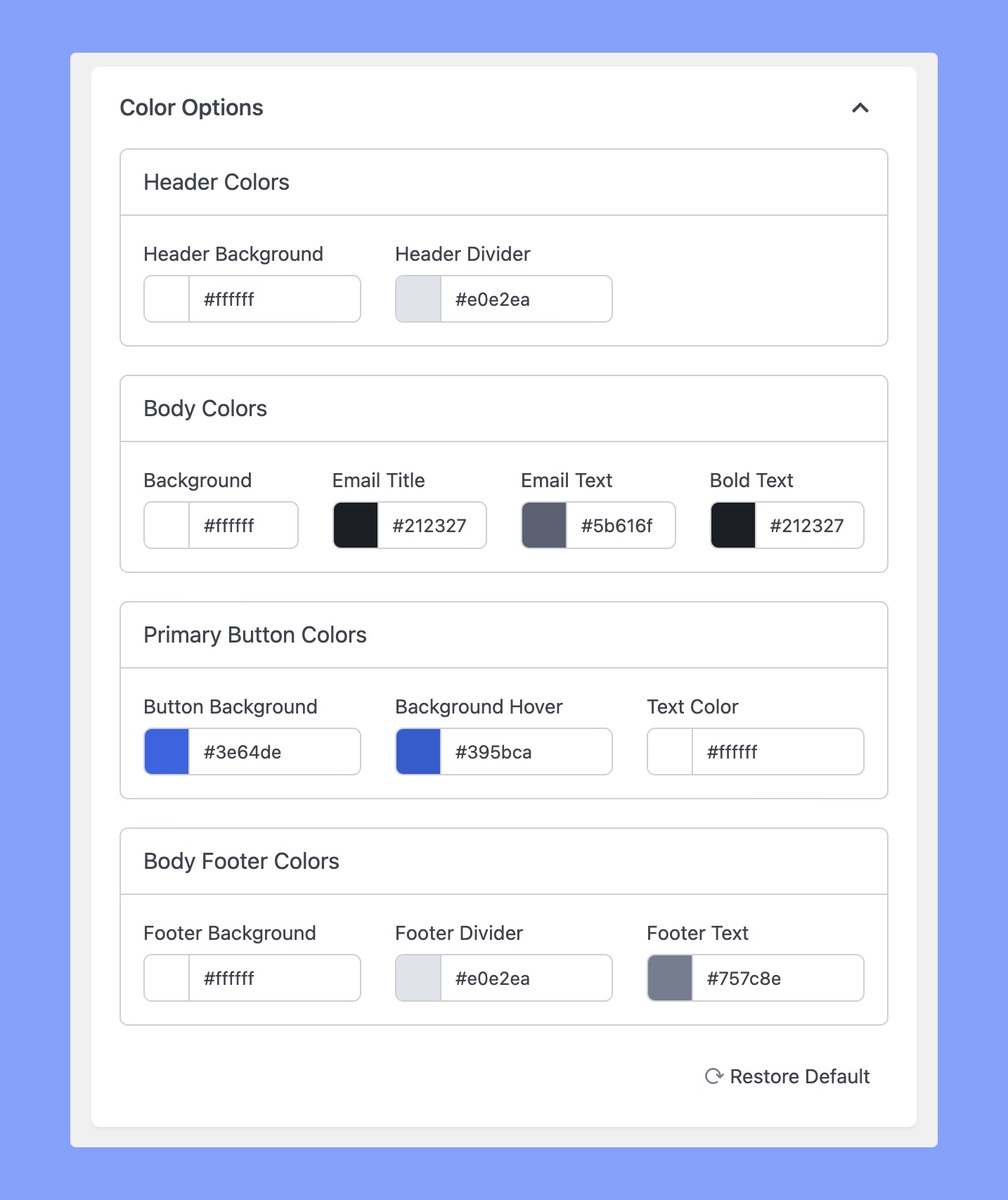 Manual email color options