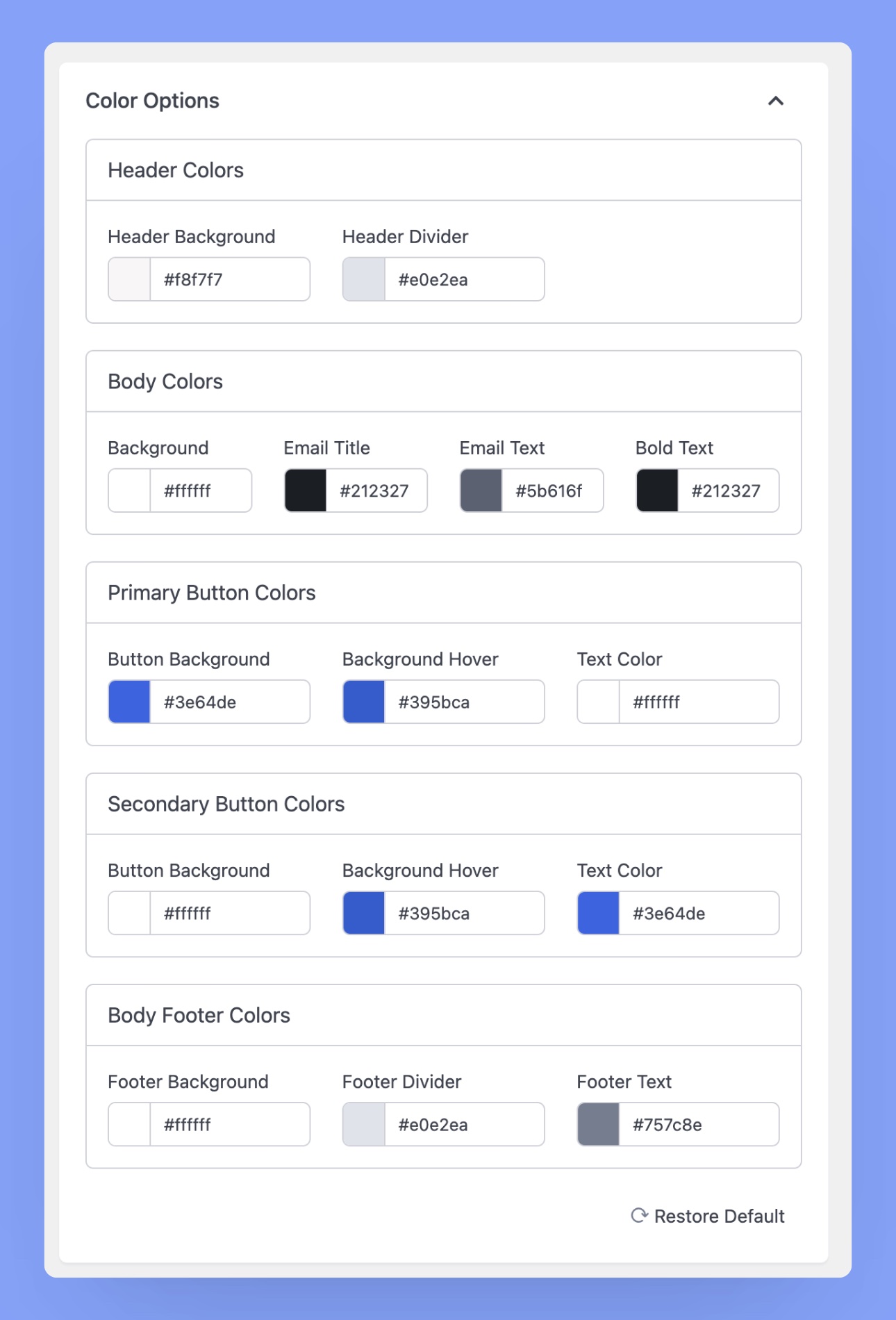 Set color options on Tutor LMS Email addon