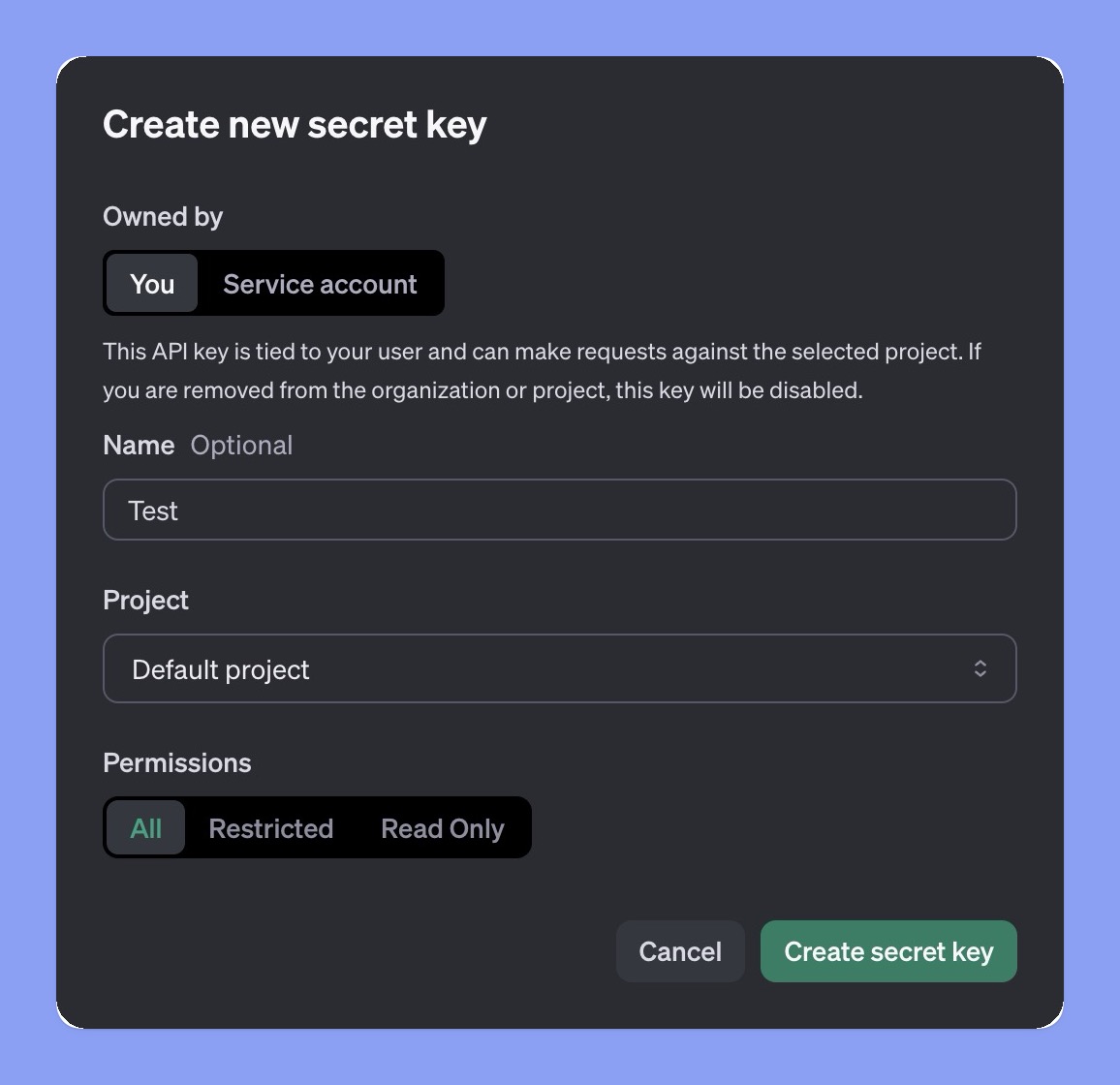 Create new secret key