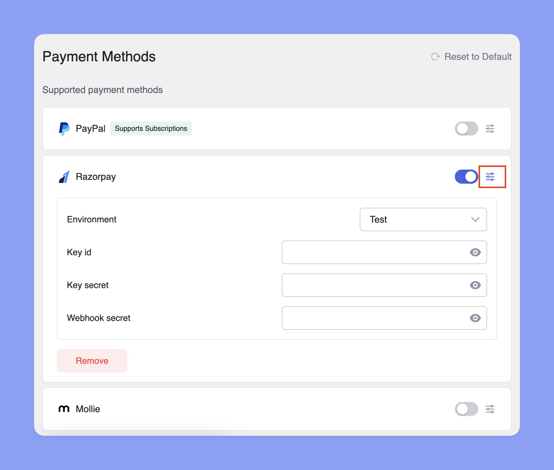 Razorpay input fields