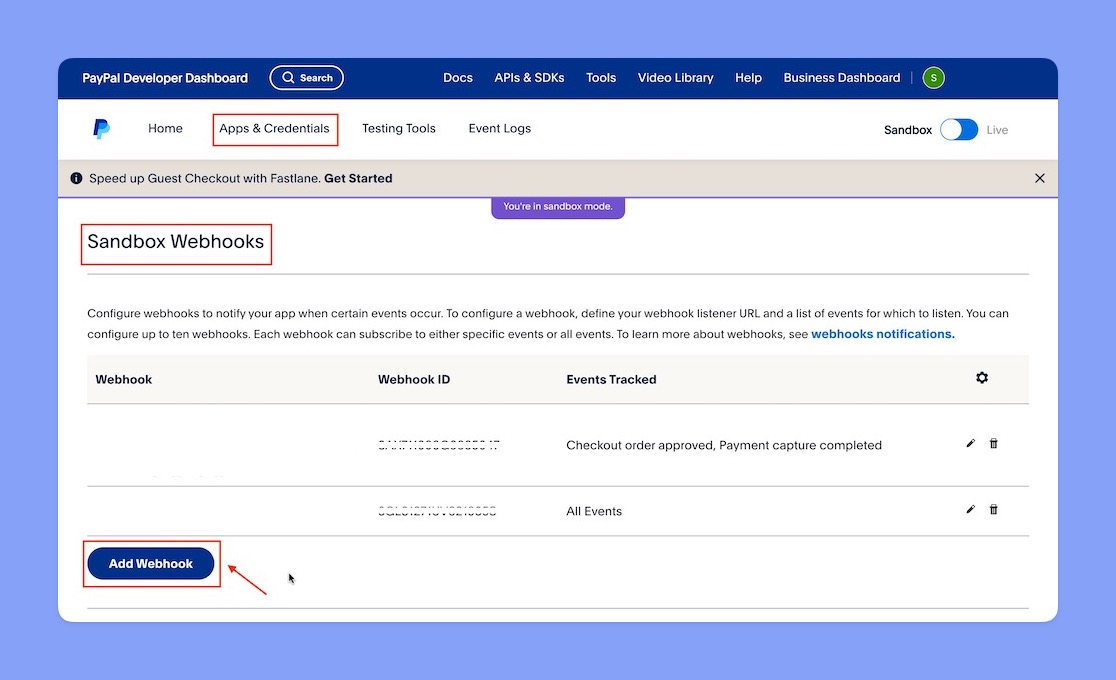 Sandbox Webhooks