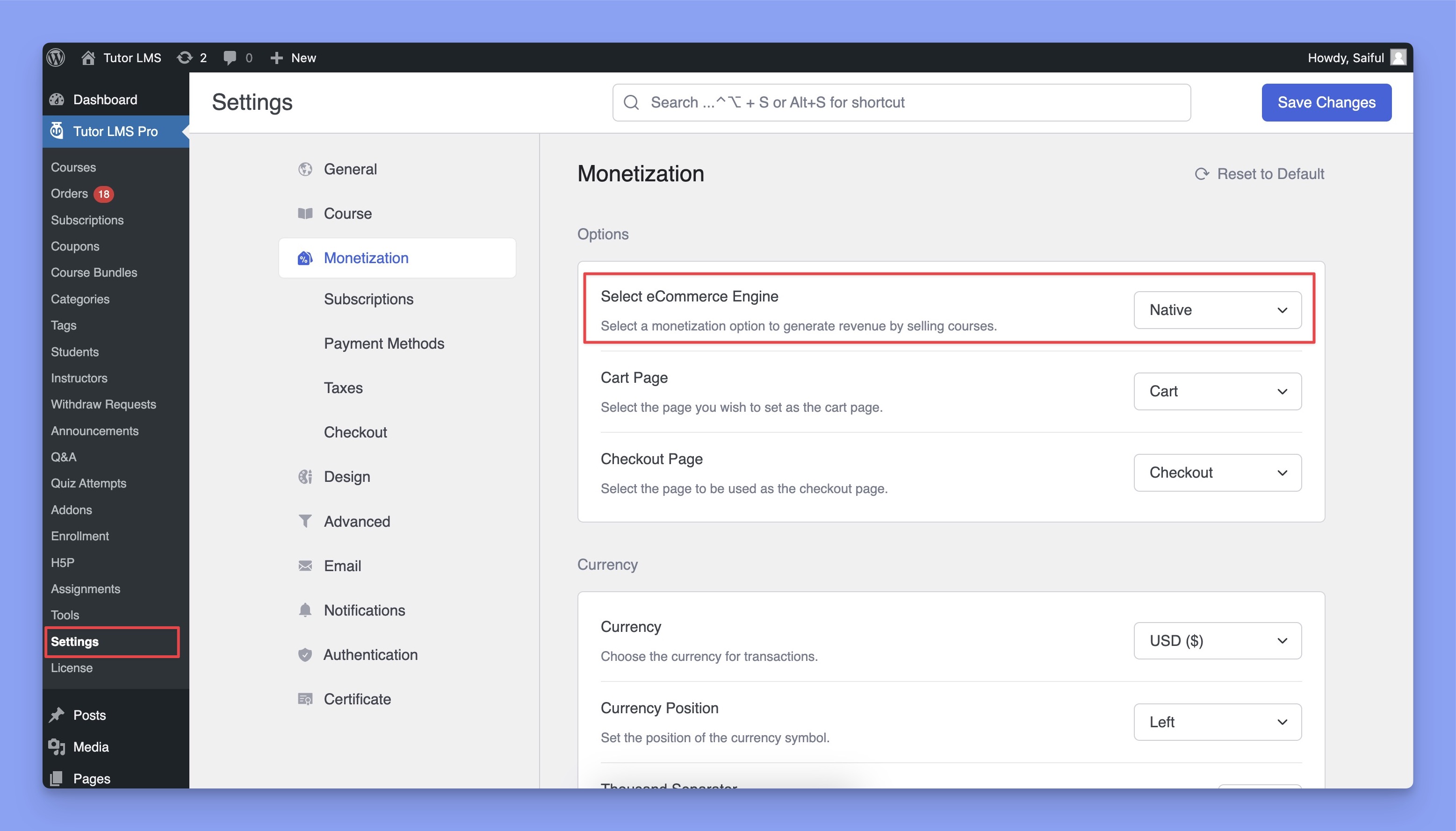 Select Tutor LMS Native eCommerce engine