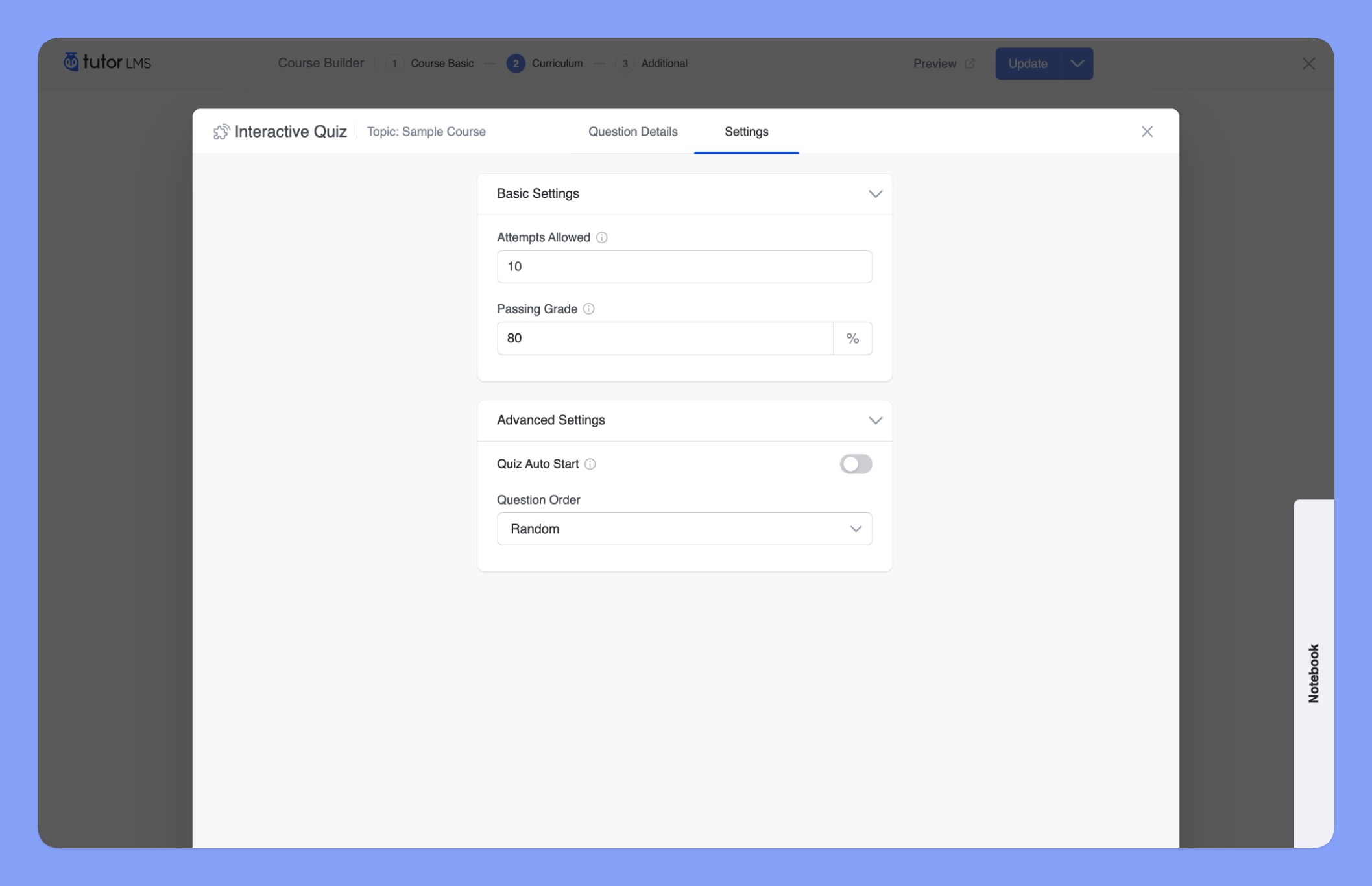 Tutor LMS Interactive Quiz Settings