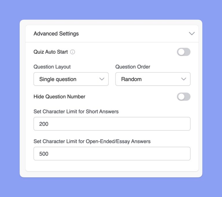 Documention Quiz Settings Documention Quiz Settings