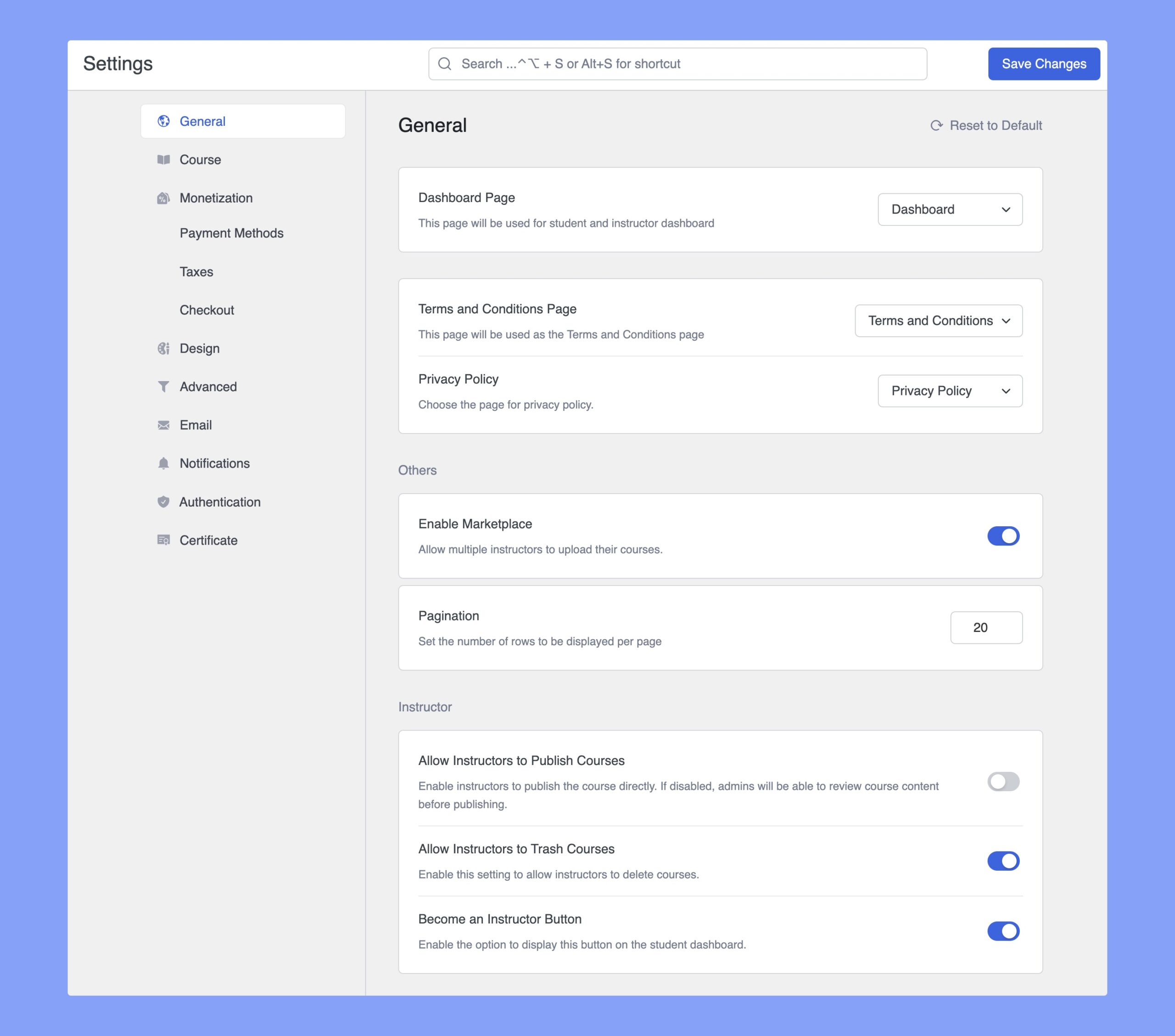 General settings of Tutor LMS plugin