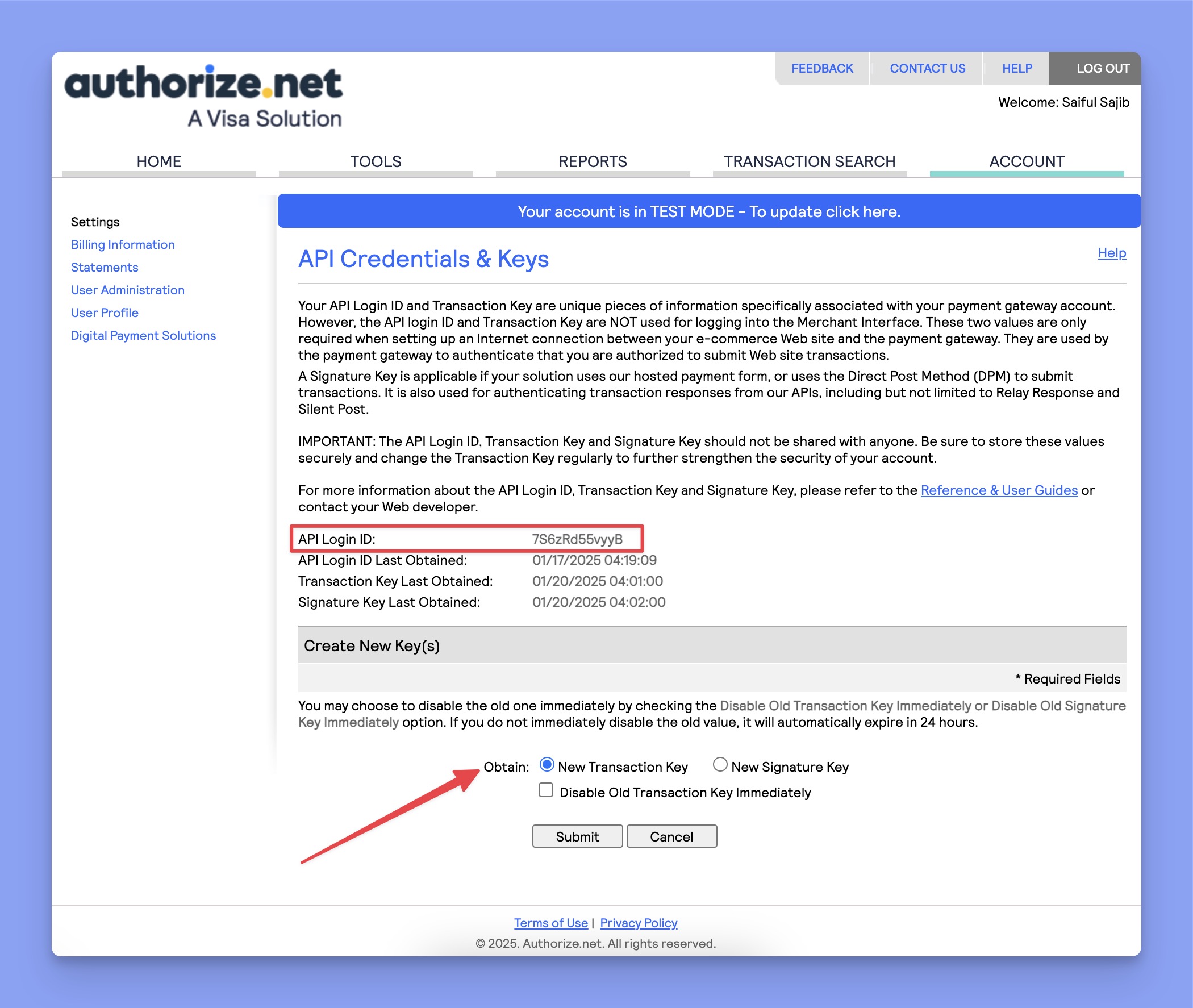 Get Login ID of Authorize.net