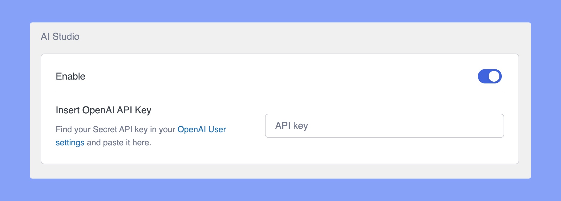 Insert OpenAl API Key for AI Studio