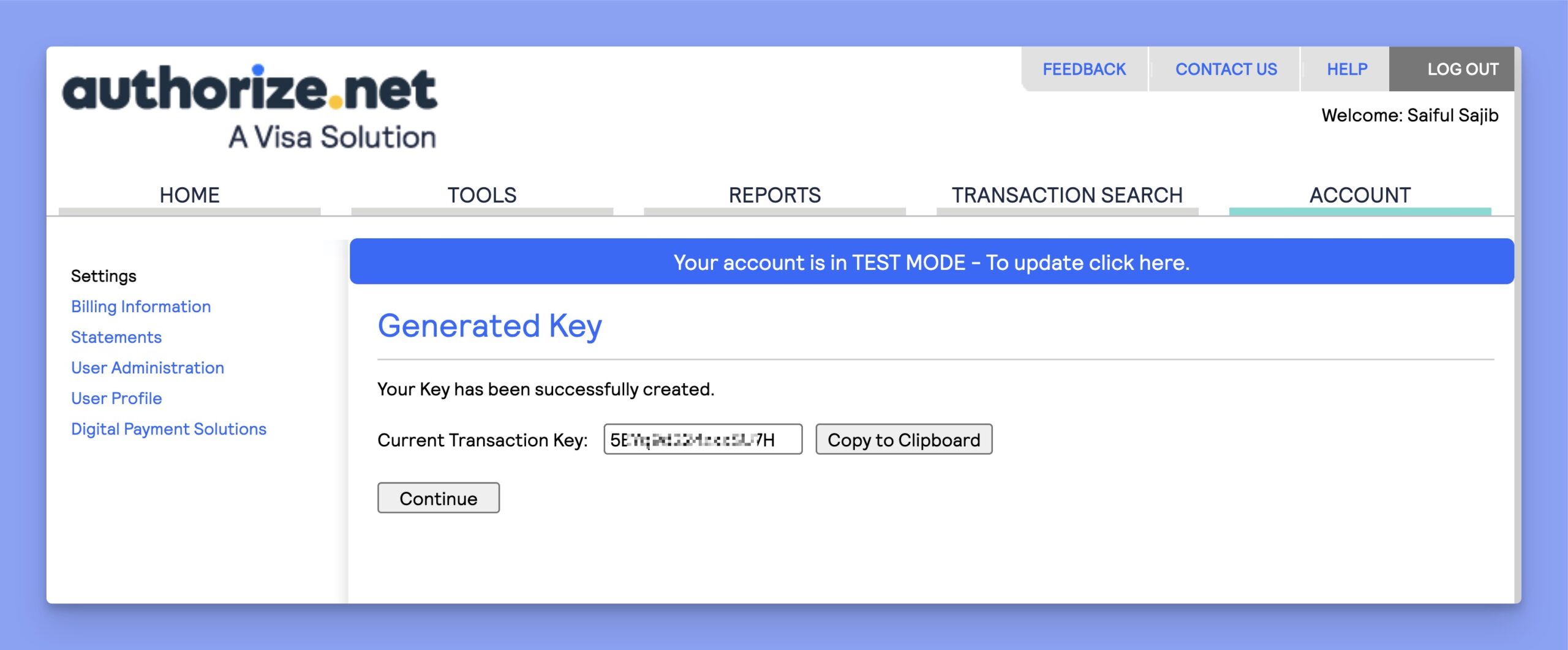 Transaction Key of authorize.net