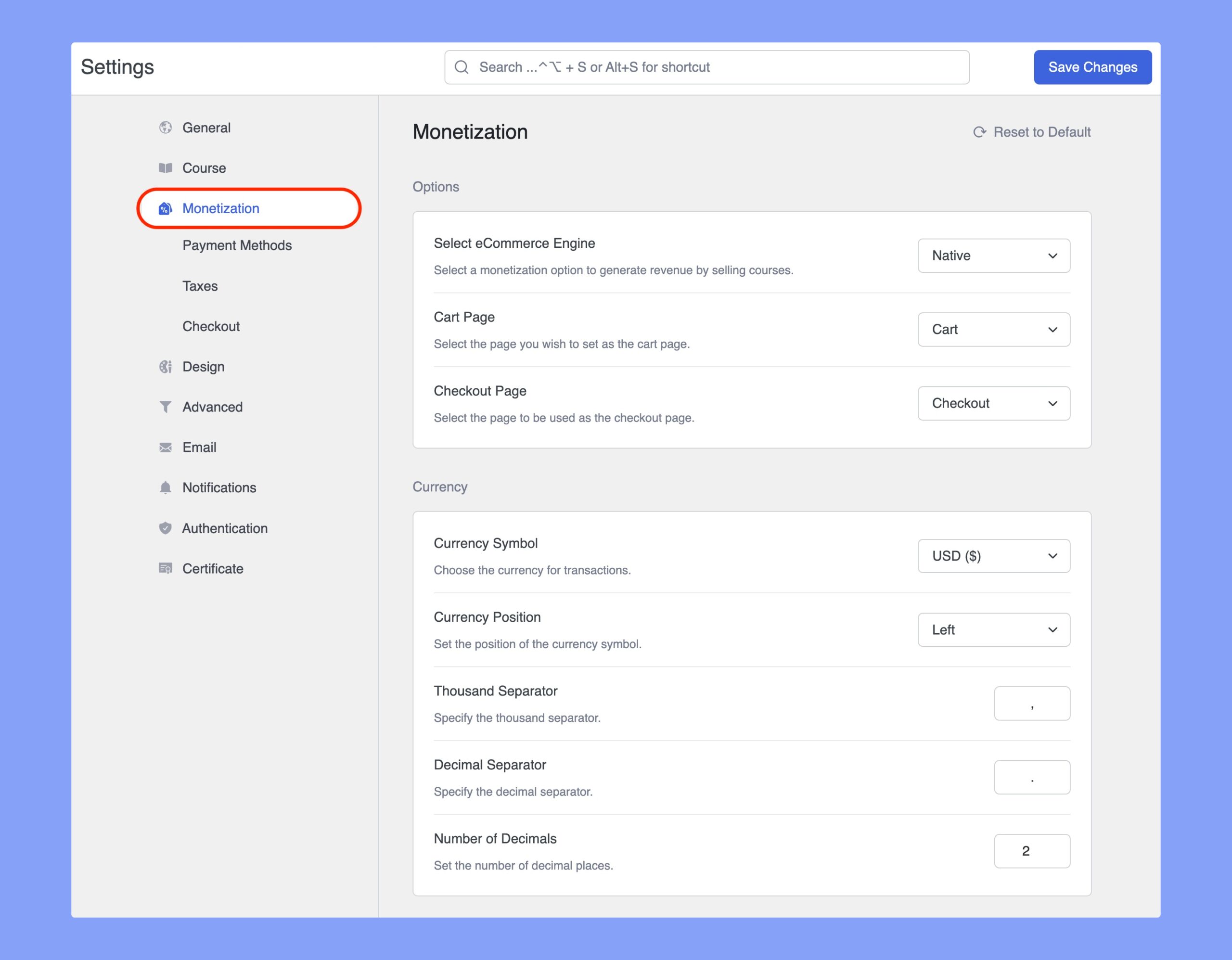 Tutor LMS native eCommerce monetization settings