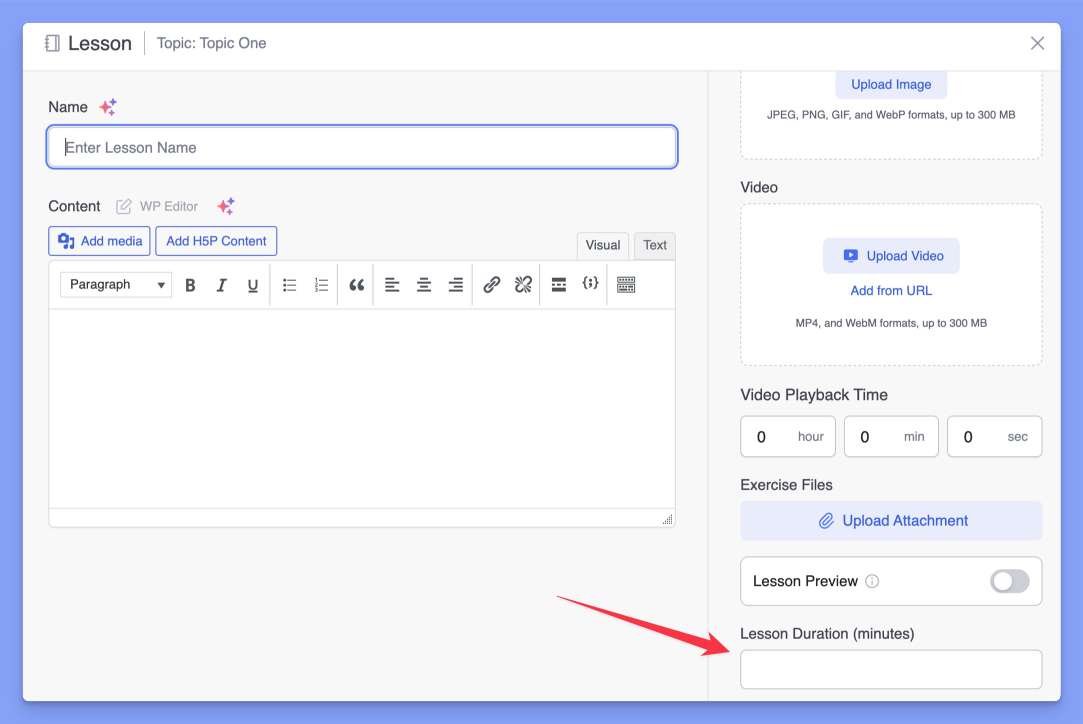 Tutor LMS custom field in the lessons sidebar