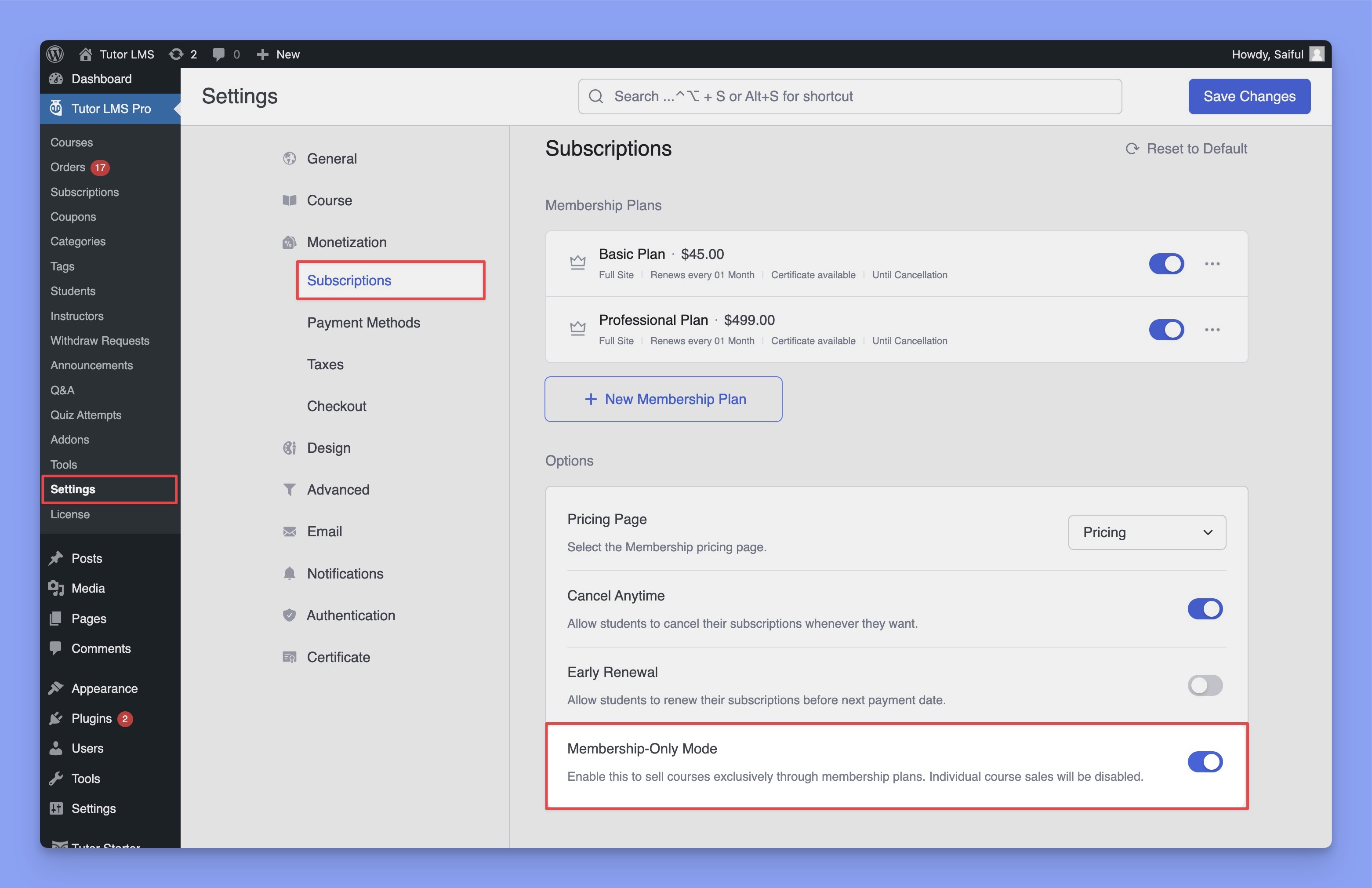 Create a membership-only site using Tutor LMS