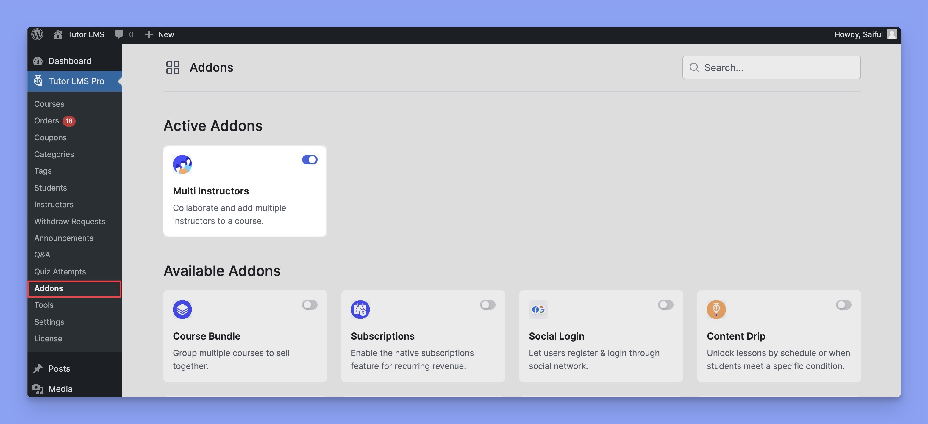 Multi Instructors addon of Tutor LMS