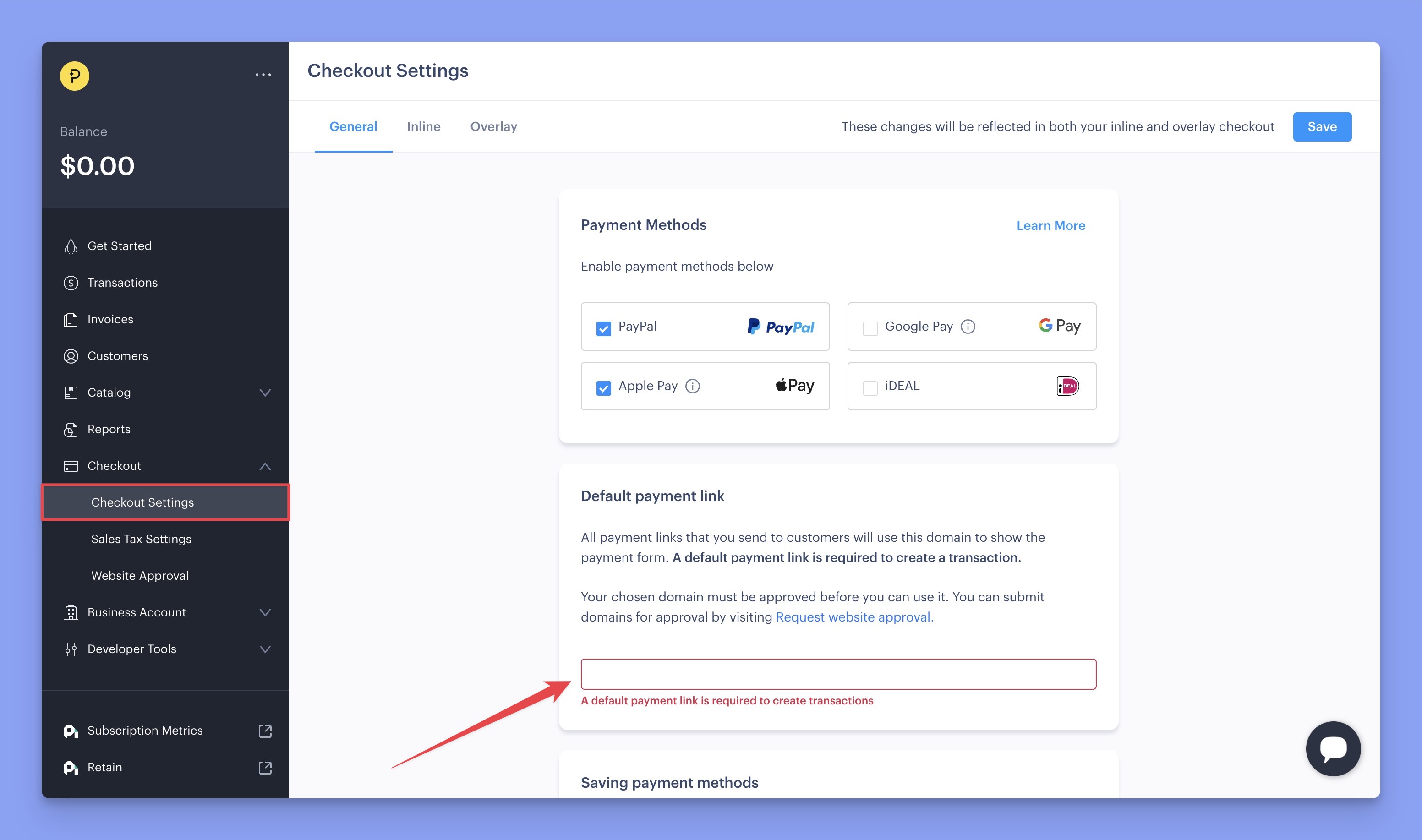 Set-Default-payment-link