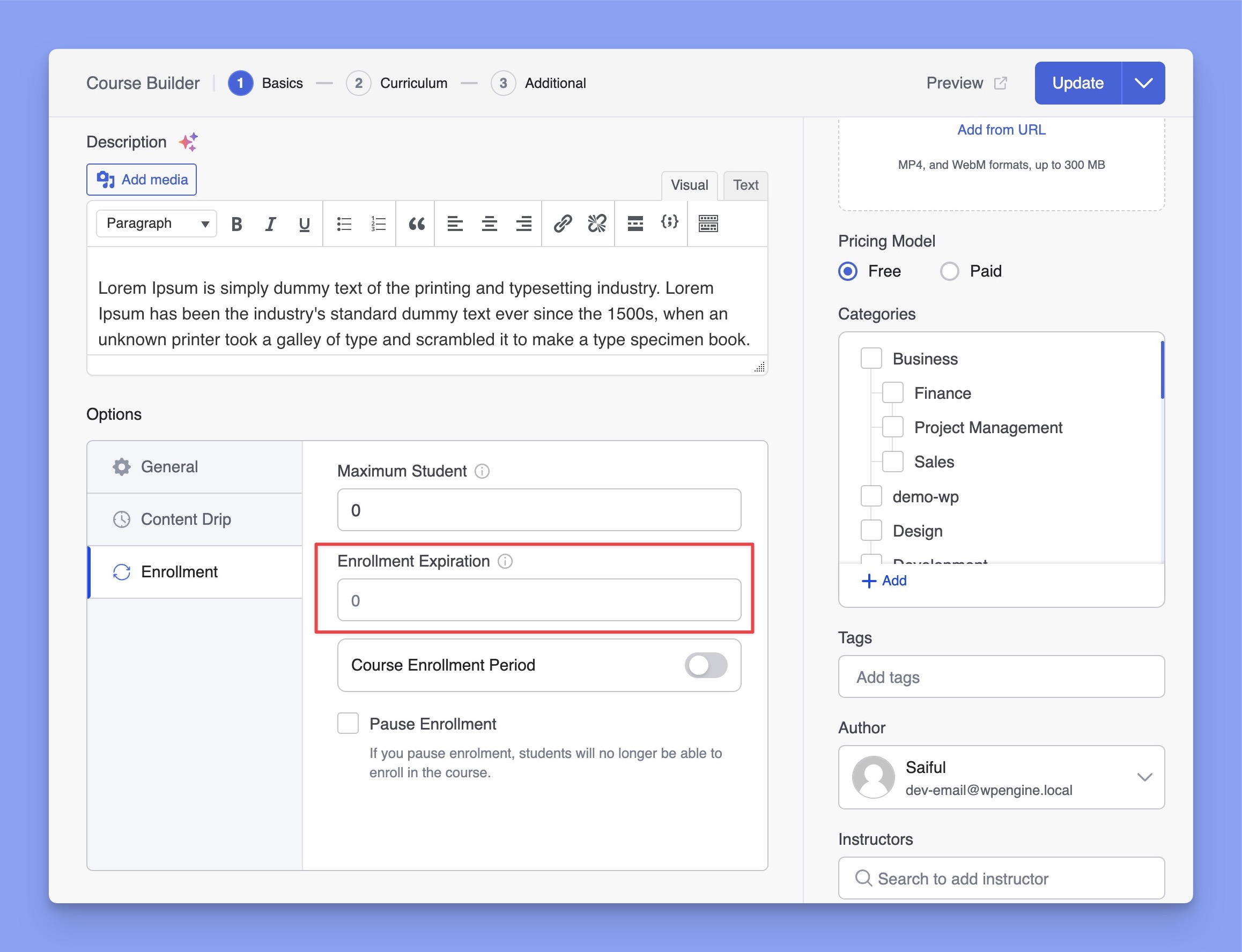 Set Enrollment Expiration to a Tutor LMS Course