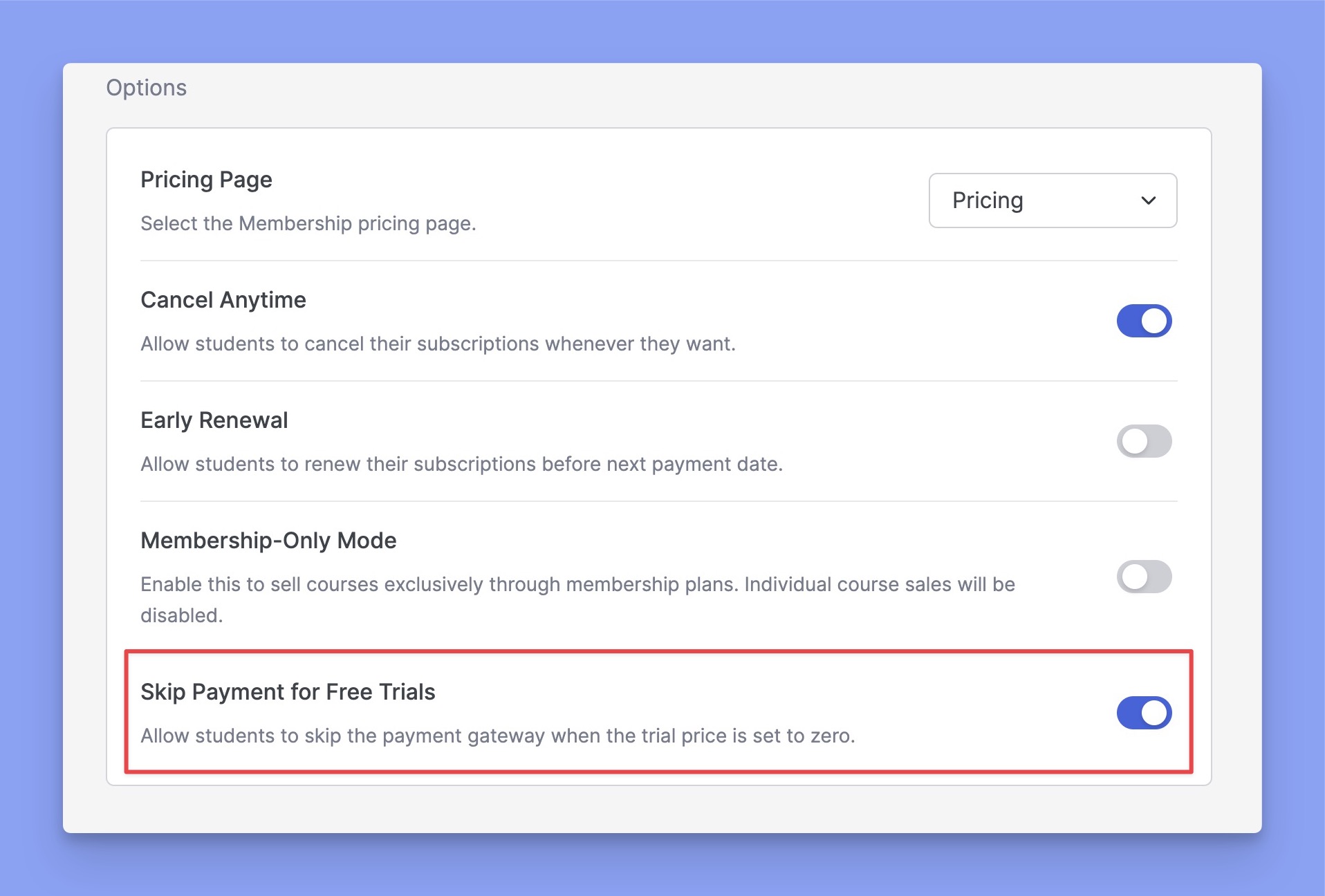 Skip Payment for Free Trials
