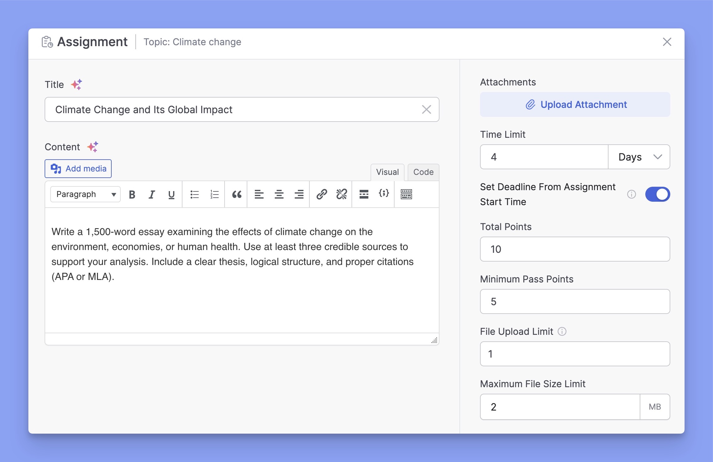 Tutor LMS assignment editor