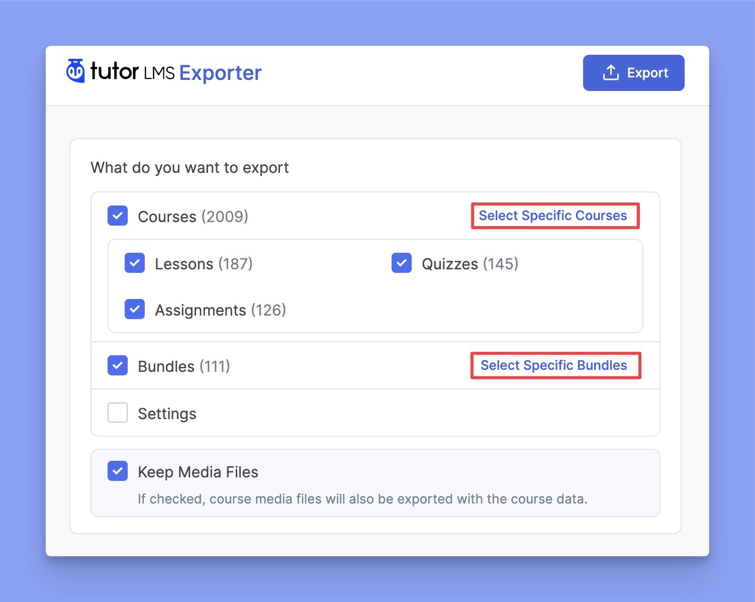 Choose specific courses