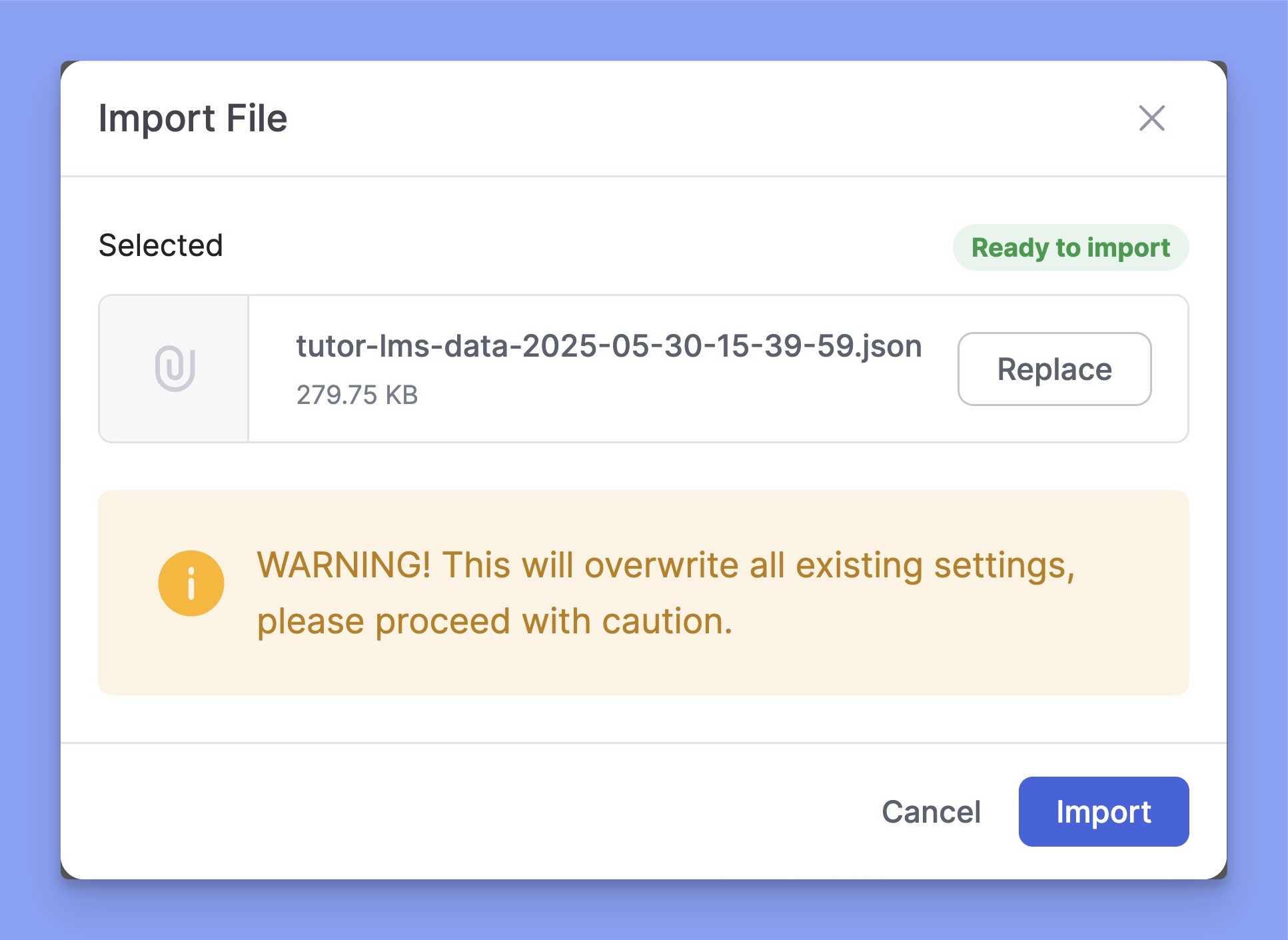 Choose the file to import data