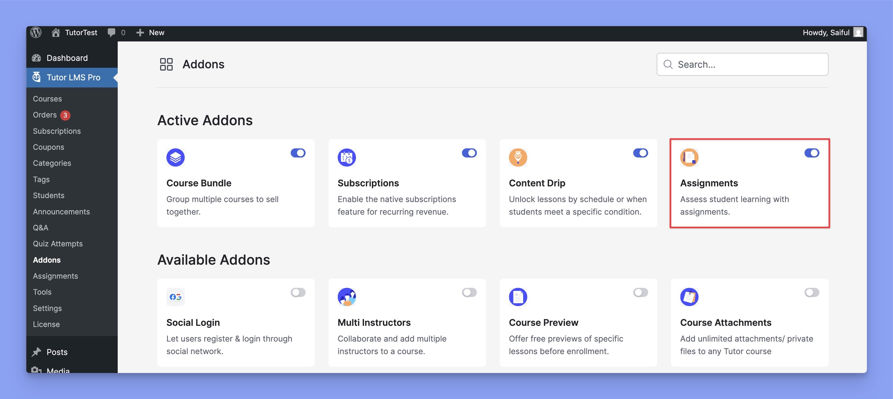 Enable assignment addon