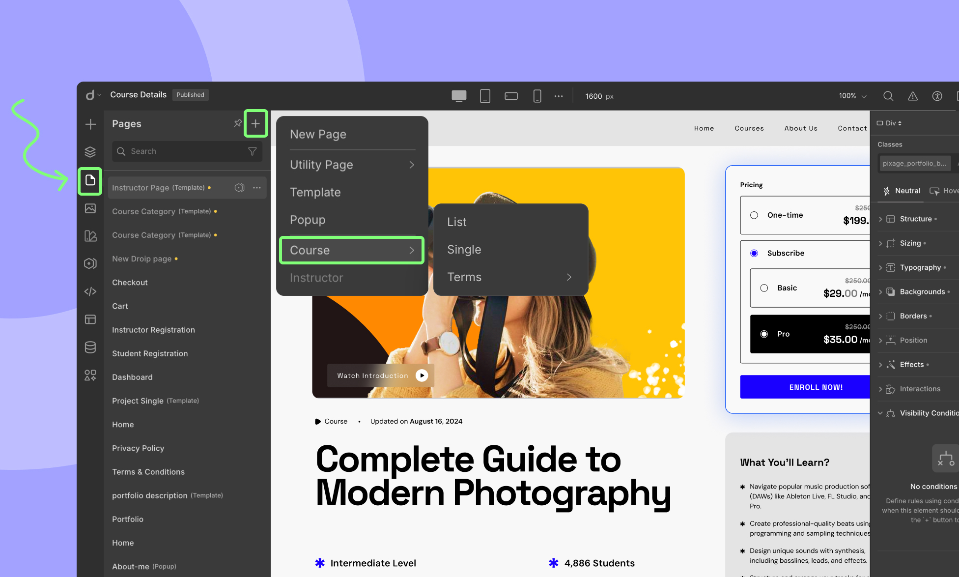 How to Create LMS Pages in Droip