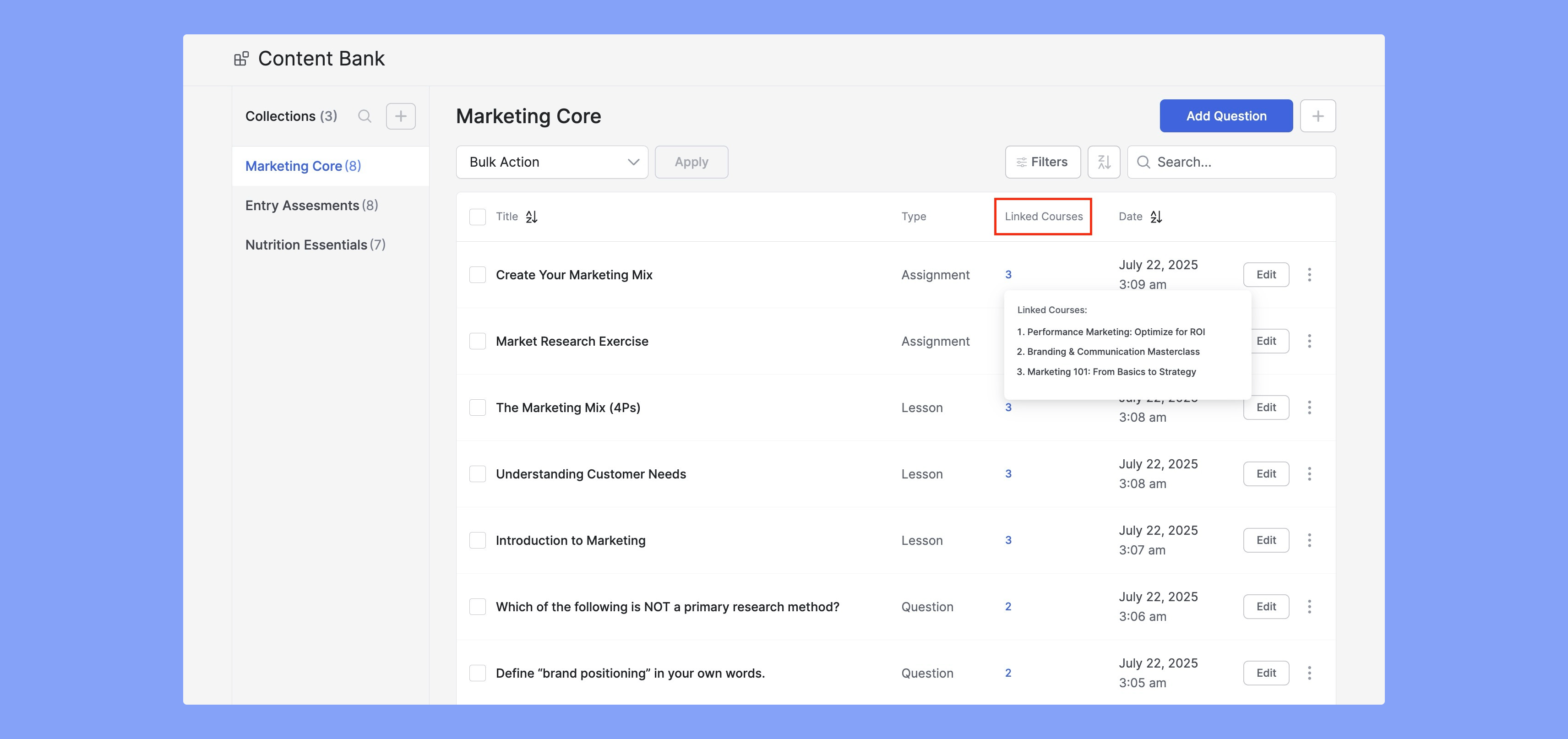 Tracking content usage across courses