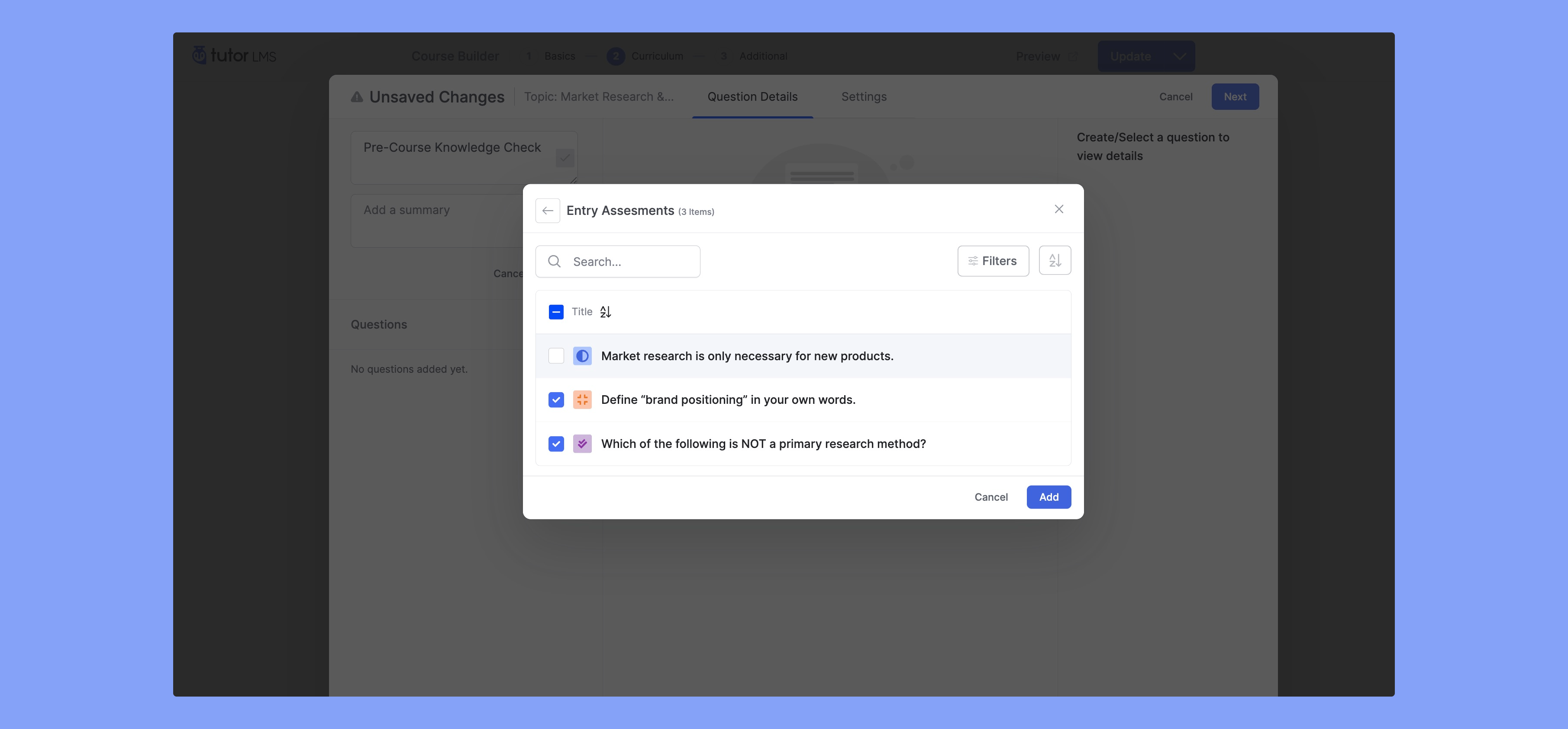 Selecting questions from content bank