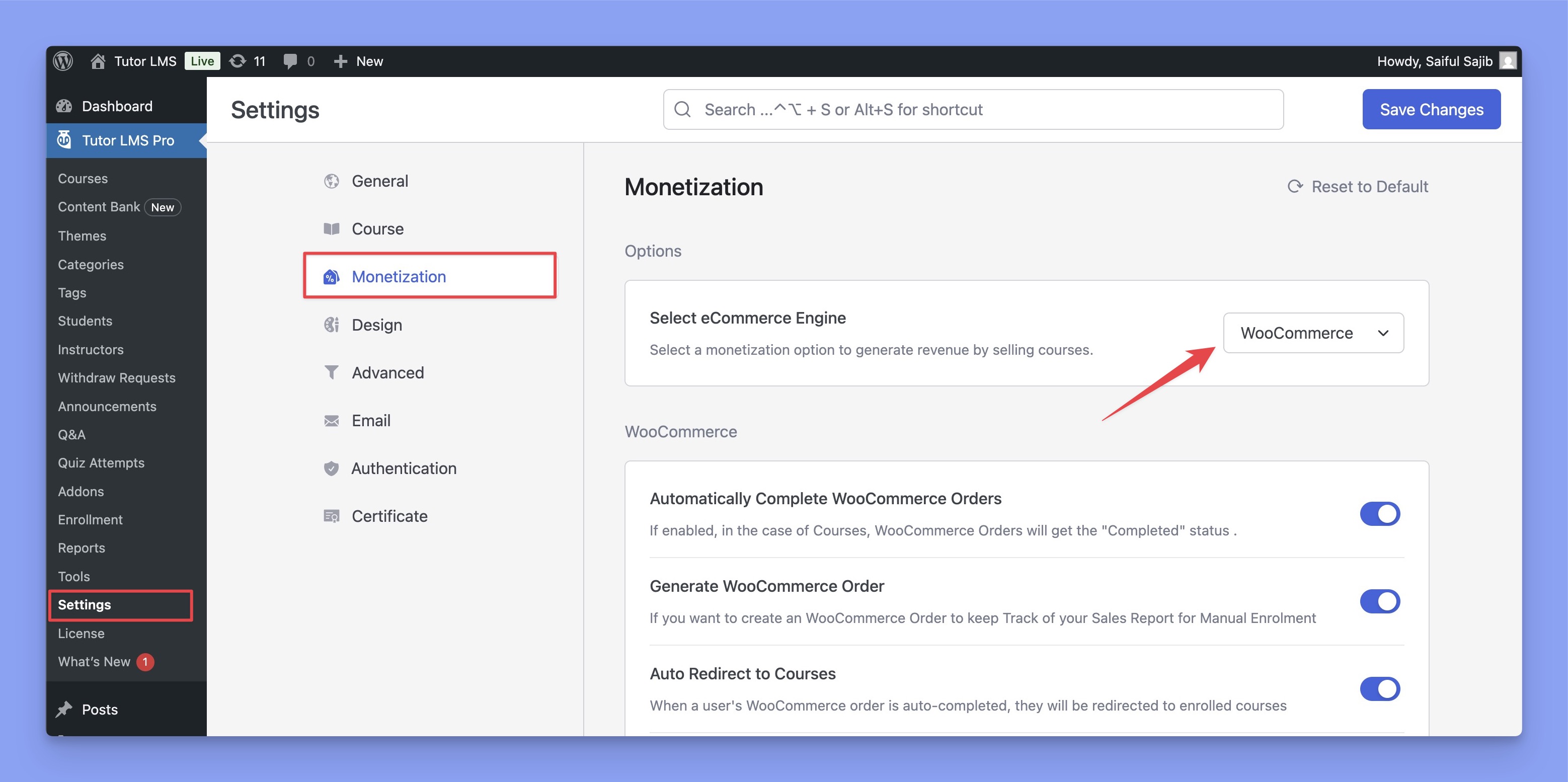 Choose WooCommerce as the eCommerce engine