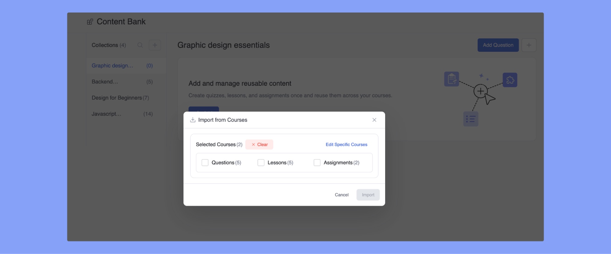 Import existing courses in content bank