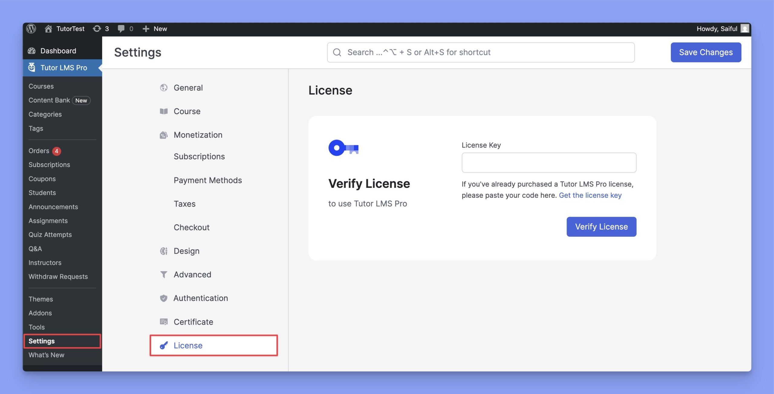 Verify Tutor LMS Pro license
