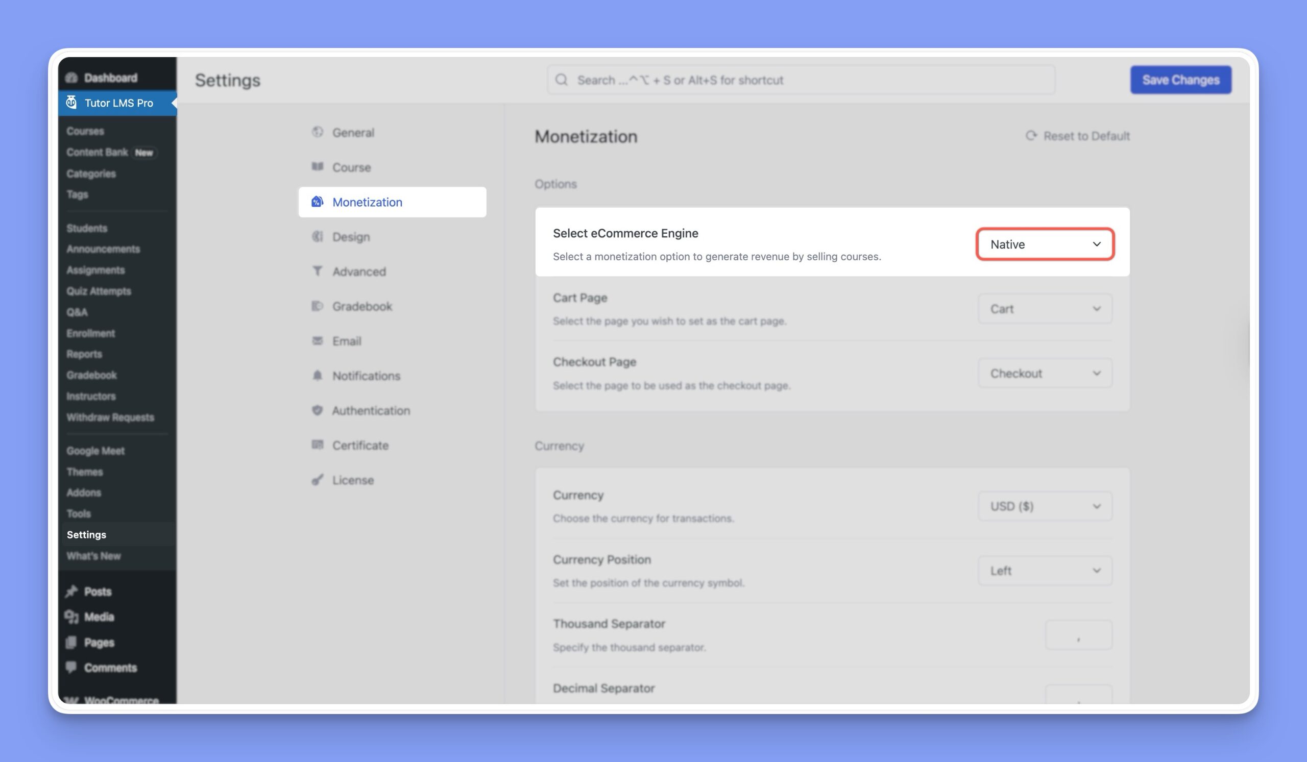 How to enable native eCommerce in Tutor LMS