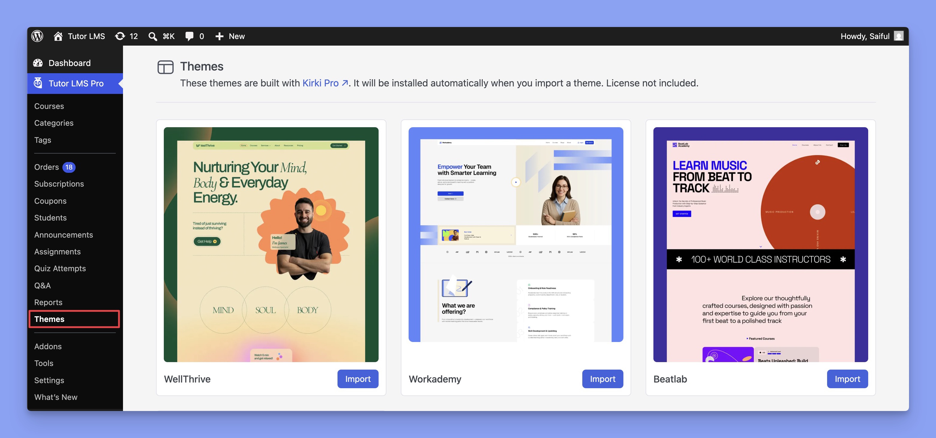 Tutor LMS theme list